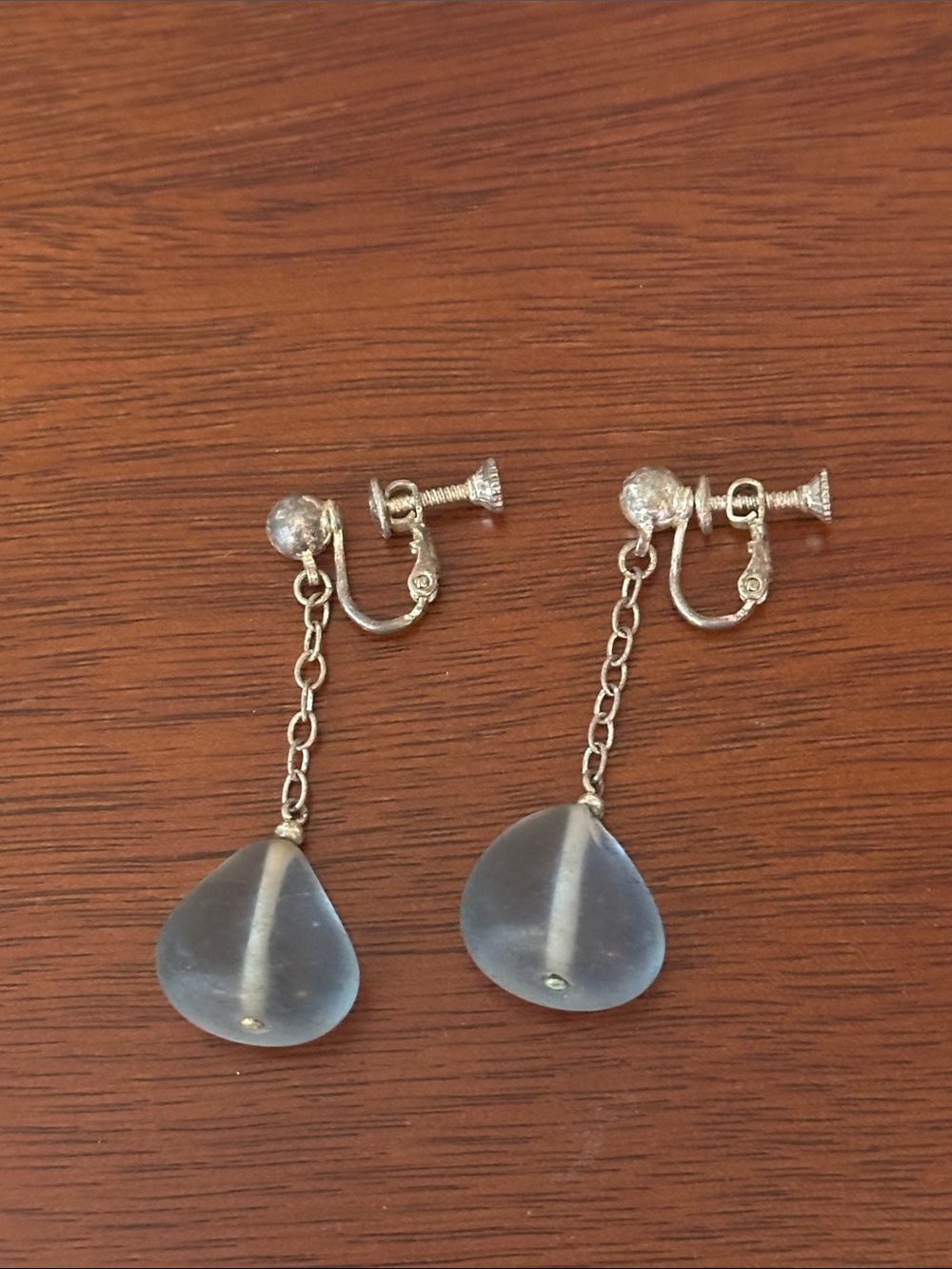 Fashion Jewelry Silver-Tone Chain Earrings with Frosted Pale Blue Drops